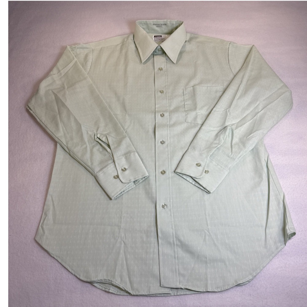 Vintage Montgomery Ward Mens Mint Green Jacquard Dress Shirt 16 32/33 L/S